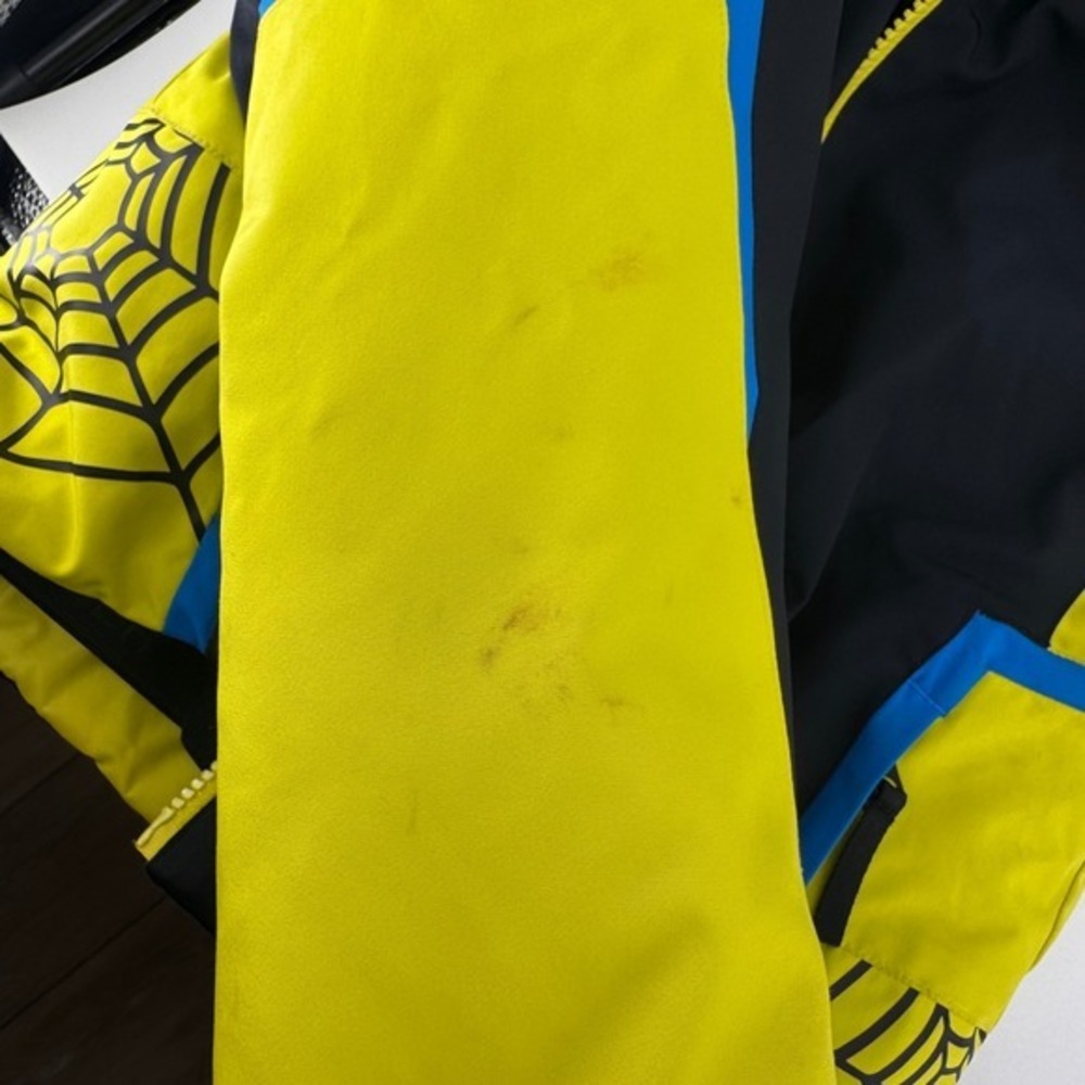 Spyder Boys Challenger Insulated Ski Jacket‎ 12 Black/Yellow/Blue Hooded Coat - Picture 9 of 11